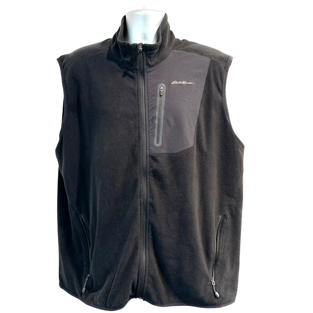 Eddie Bauer Men's 2XL Black Full Zip Fleece Vest Softshell Zip Pockets Outdoor